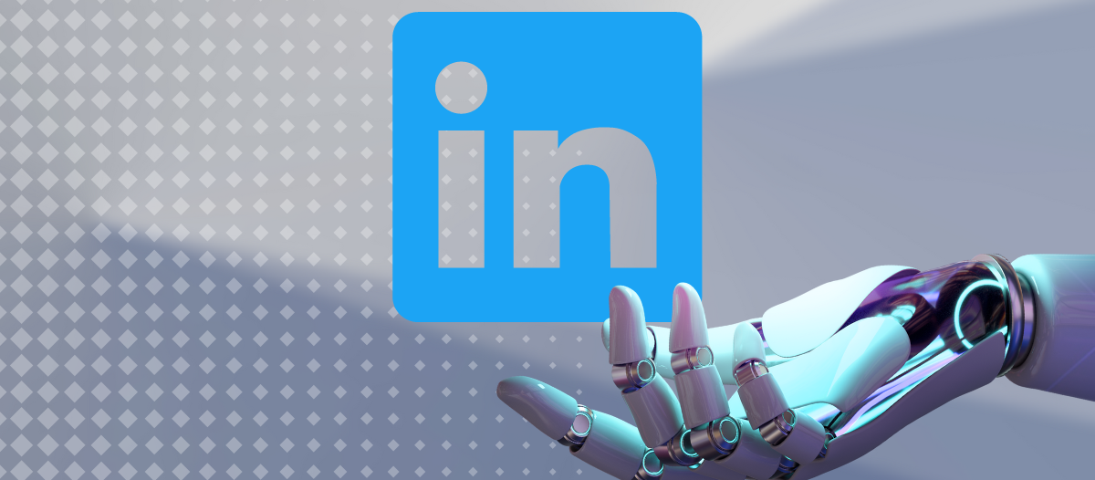 Mano robótica de IA junto al ícono de Linkedin