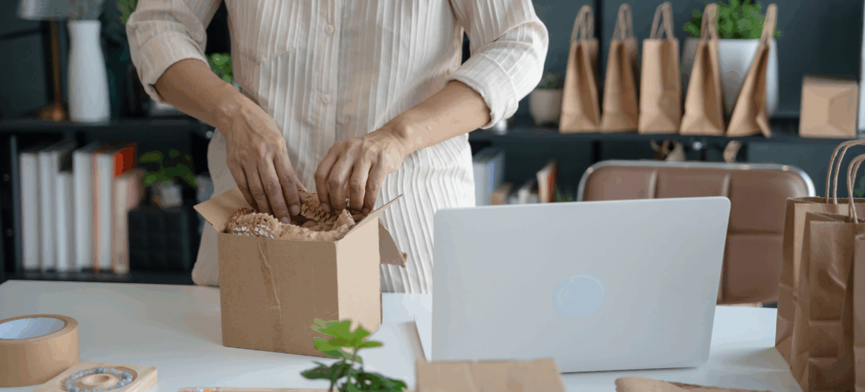 Emprendedora empaqueta sus emvíos de bistutería
